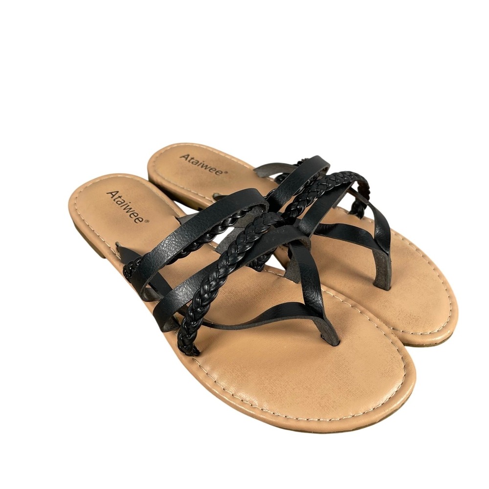 Ataiwee Sandals Womens 9 Black‎ Strappy Braided Thong
